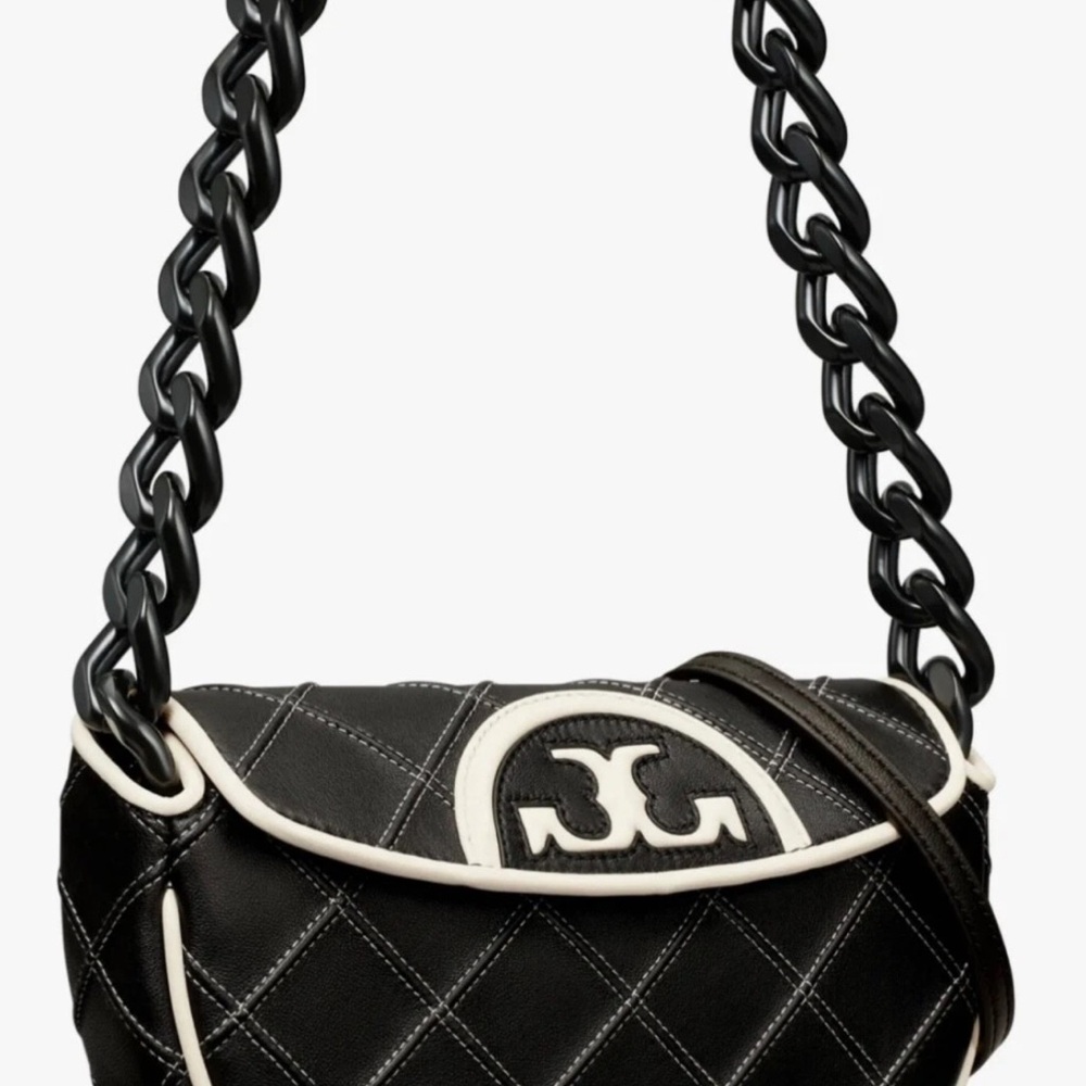 Tory Burch Black and White Fleming Crescent Shoulder/ Crossbody Bag